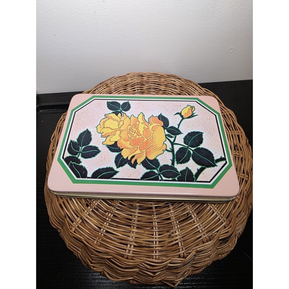 Antique Small Floral-Rectangular Tin Container: Hong Kong